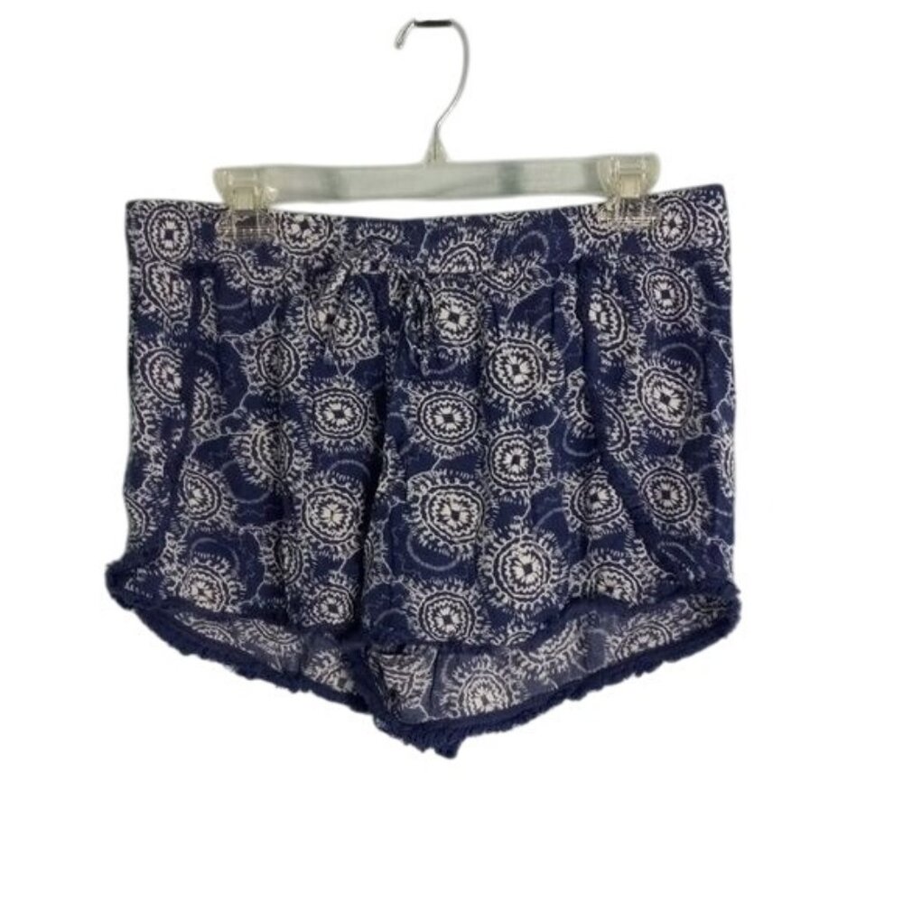 Chip & Pepper Size M Shorts Womens Blue Boho Mandela Print Fringe Elastic Waist